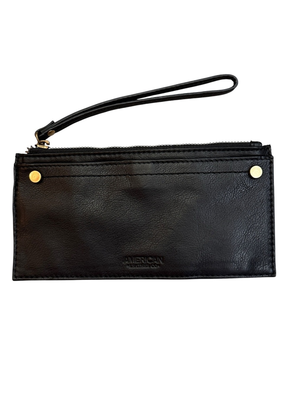 American Leather Co. Black Bristow Credit Card Zip Wallet Wristlet with RFID